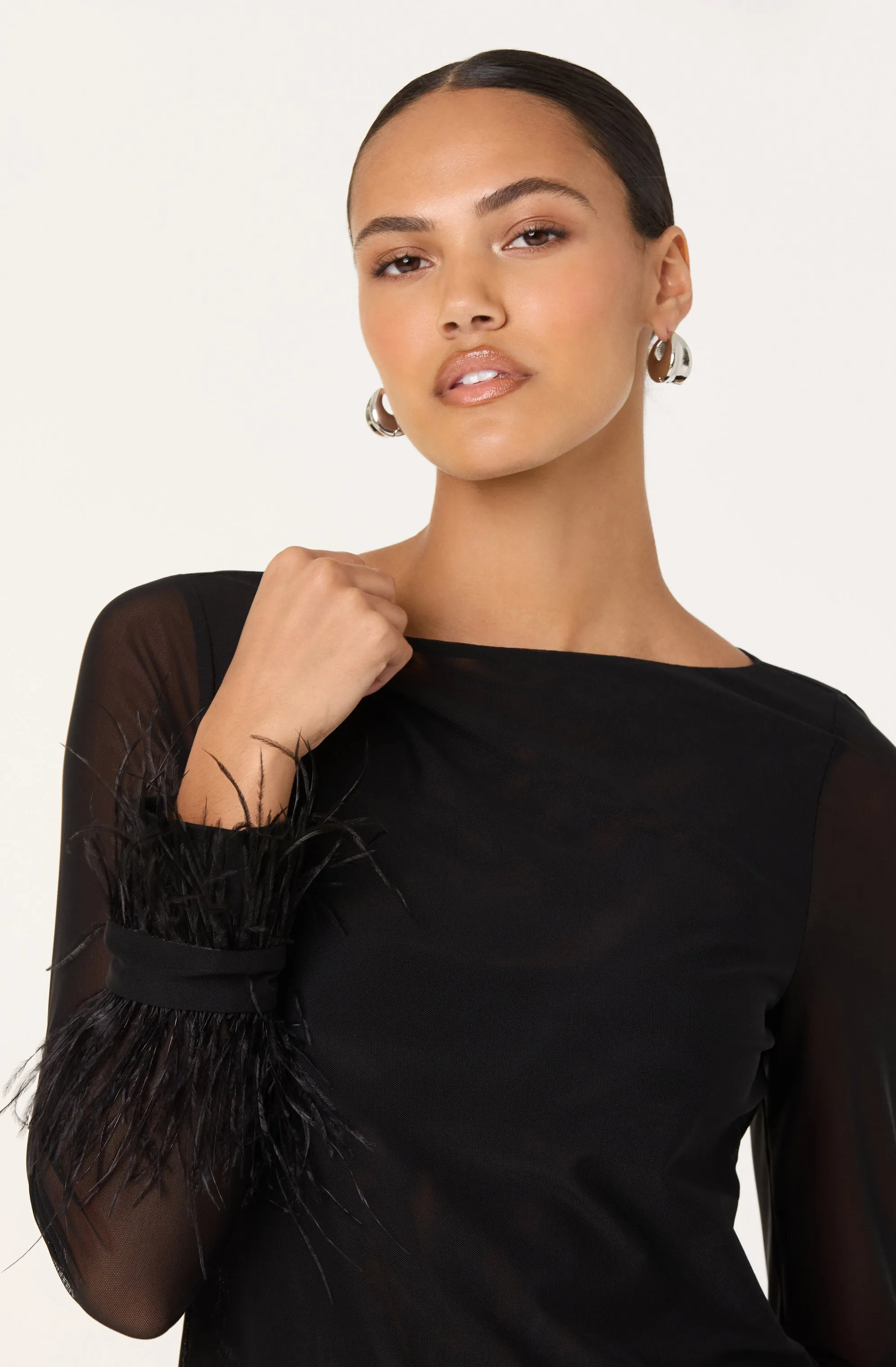 Brisa Mesh Feather Trim Top sold by Astr product image thumbnail 2