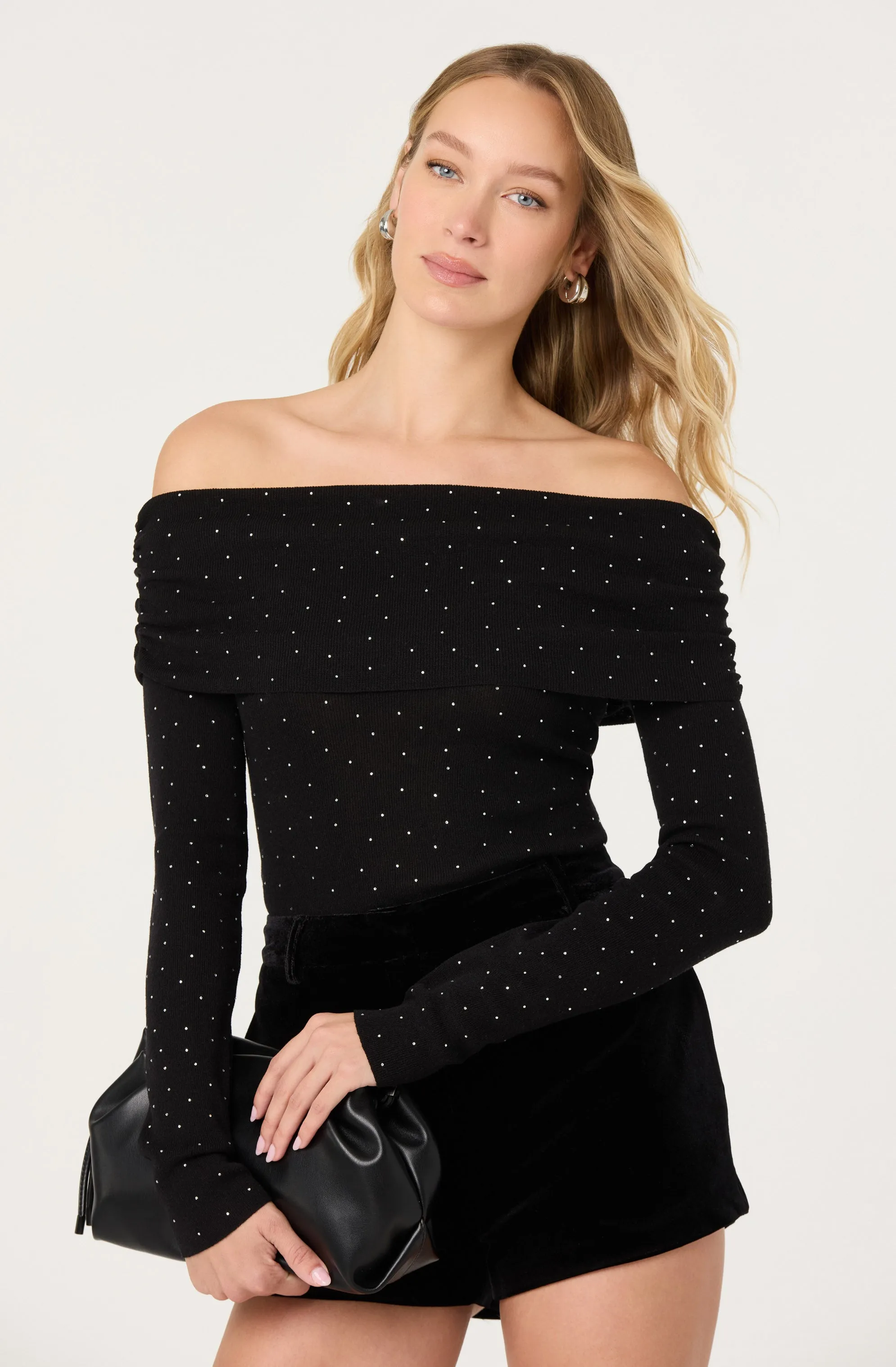 Kylin Off Shoulder Rhinestone Sweater sold by Astr product image thumbnail 2