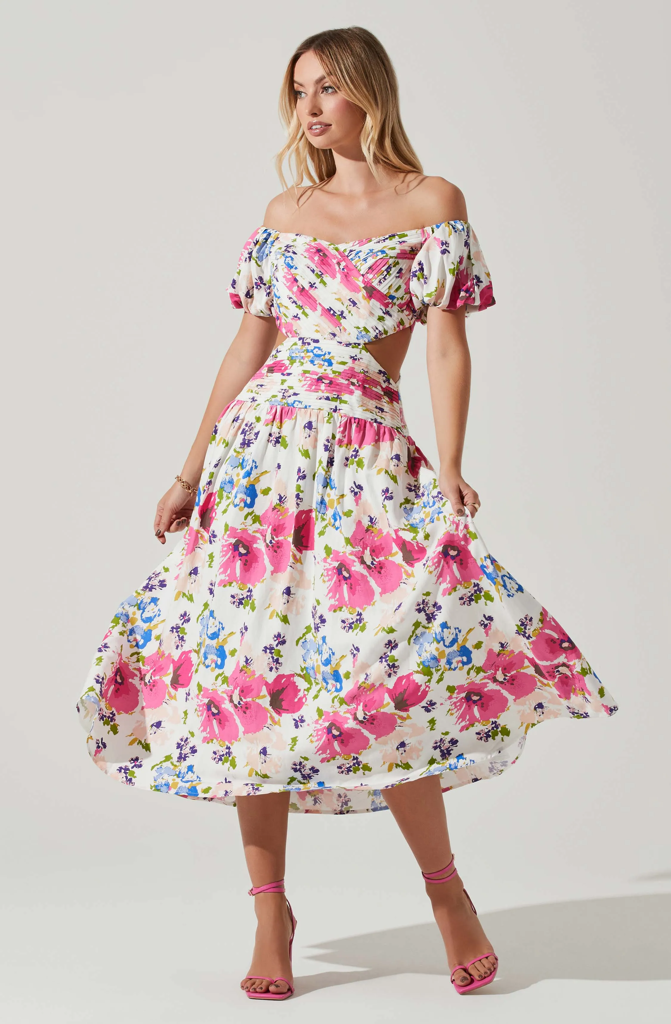 Liliosa Floral Off Shoulder Midi Dress sold by Astr