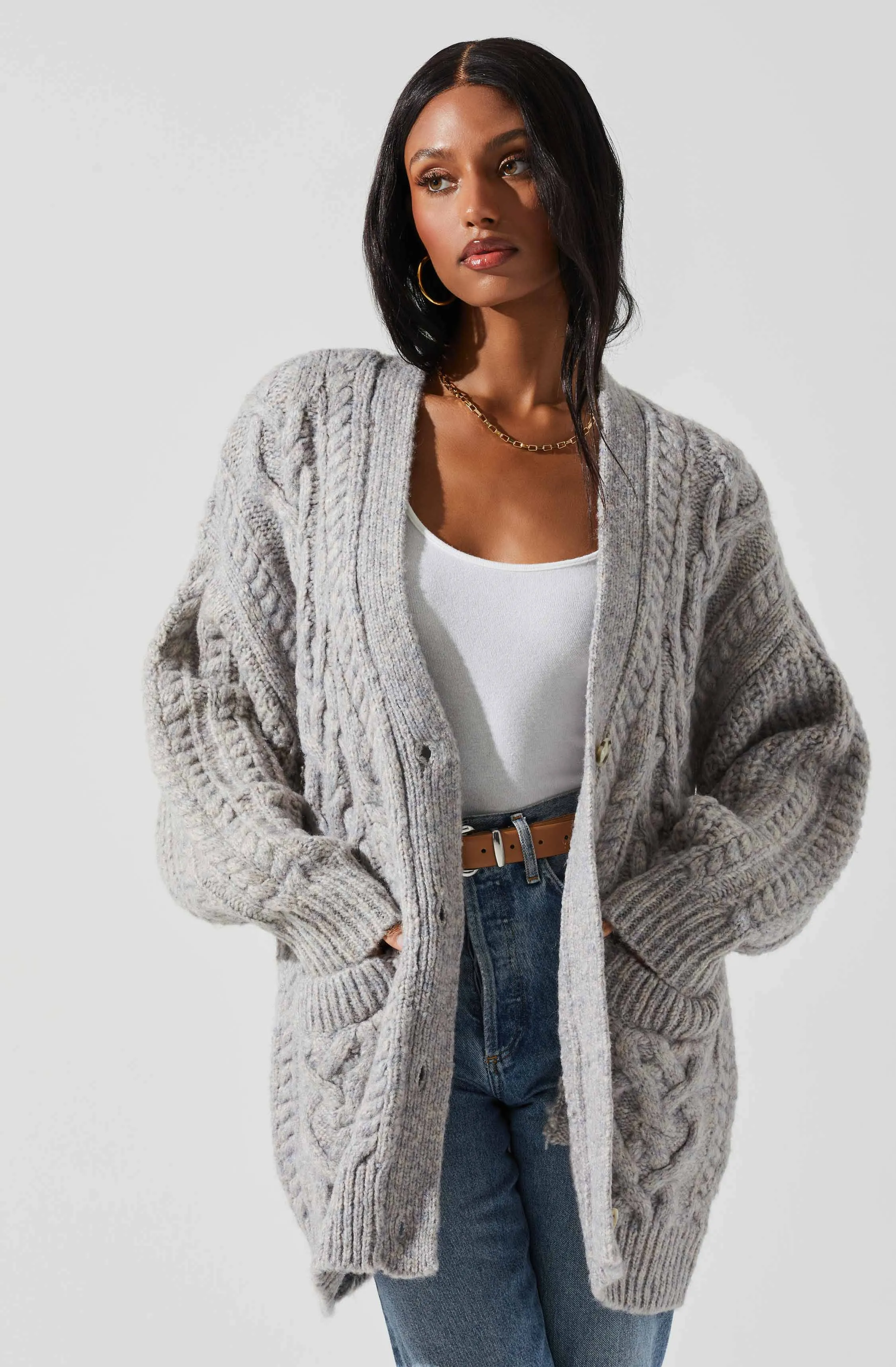 Charli Cable Knit Oversized Cardigan Sweater sold by Astr product image thumbnail 3