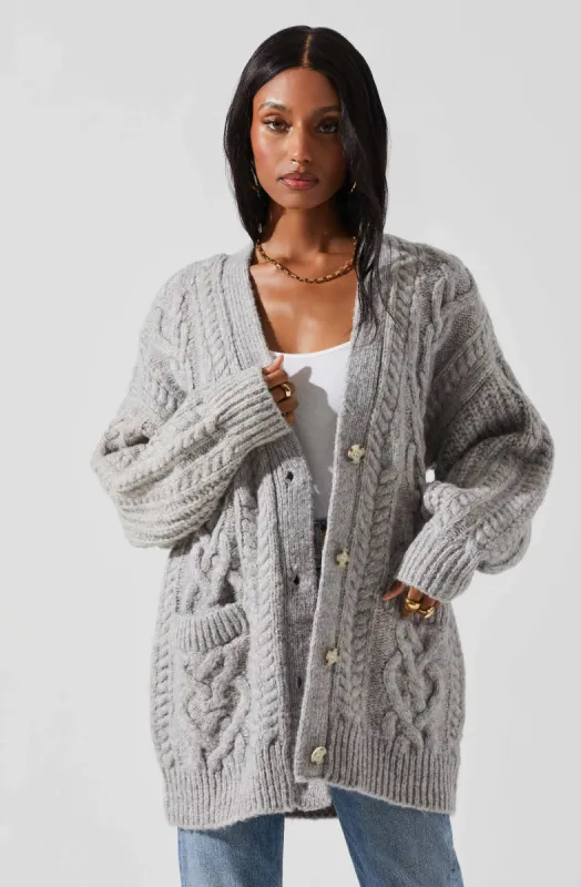Charli Cable Knit Oversized Cardigan Sweater sold by Astr