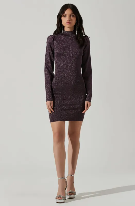 Tillie Metallic Mock Neck Mini Dress made by Astr