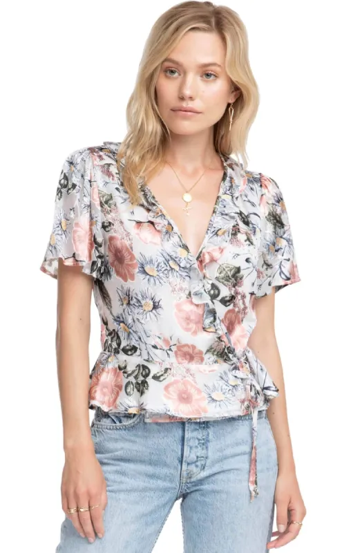 Caleb Ruffle Trim Floral Top sold by Astr