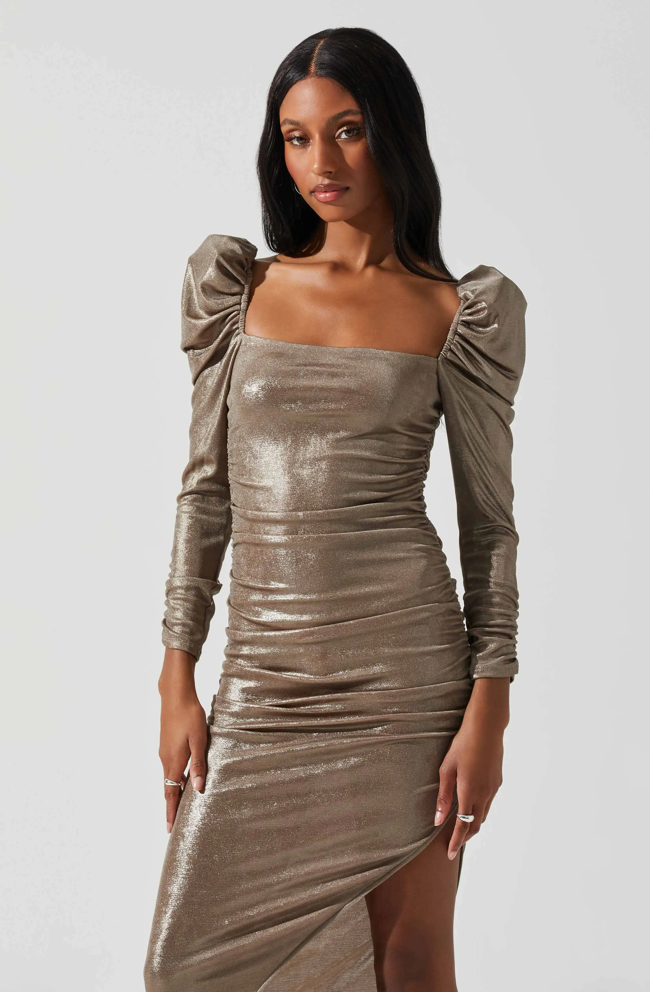 Vanozza Metallic Long Sleeve Midi Dress sold by Astr product image thumbnail 2
