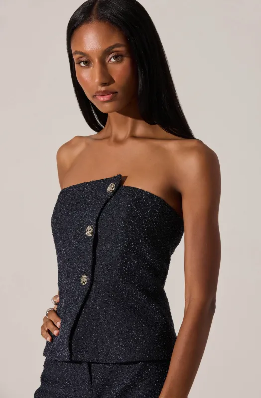 Moina Asymmetrical Strapless Tweed Top sold by Astr