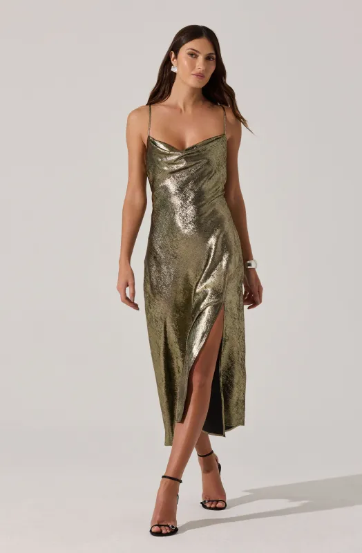 Gaia Metallic Midi Dress sold by Astr