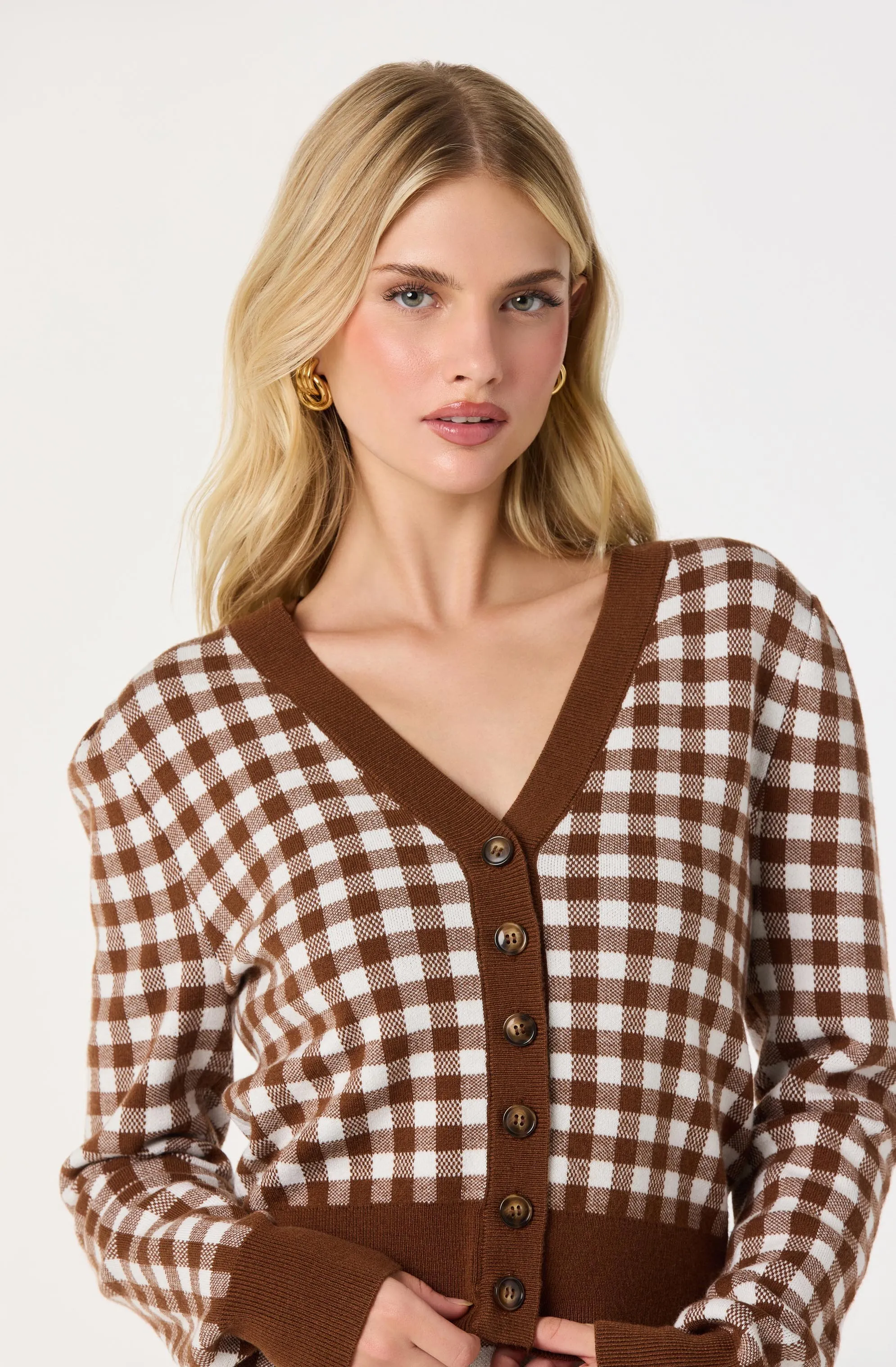 Gingham Contrast V-Neck Cardigan sold by Astr product image thumbnail 5
