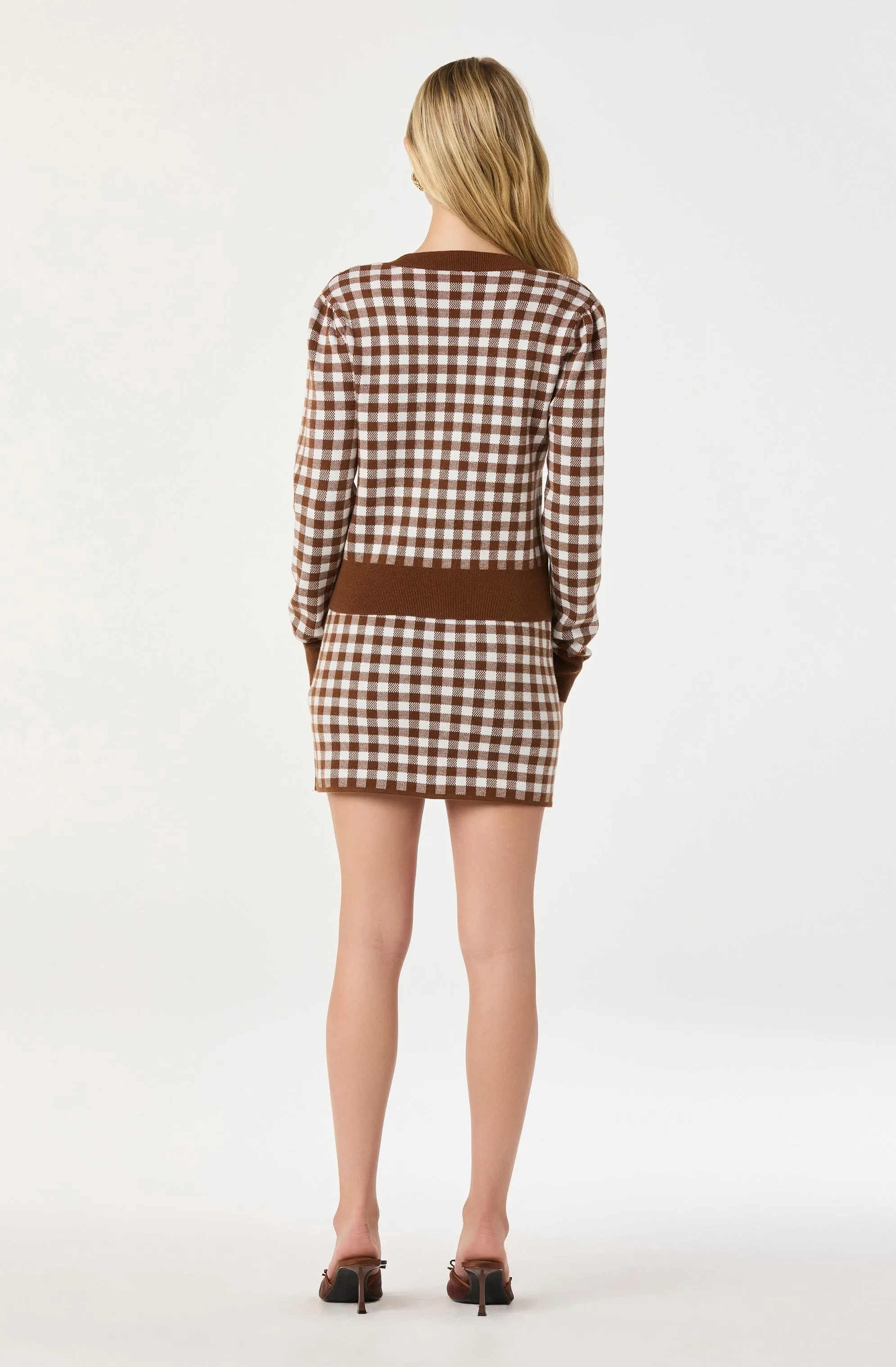 Gingham Contrast V-Neck Cardigan sold by Astr product image thumbnail 3