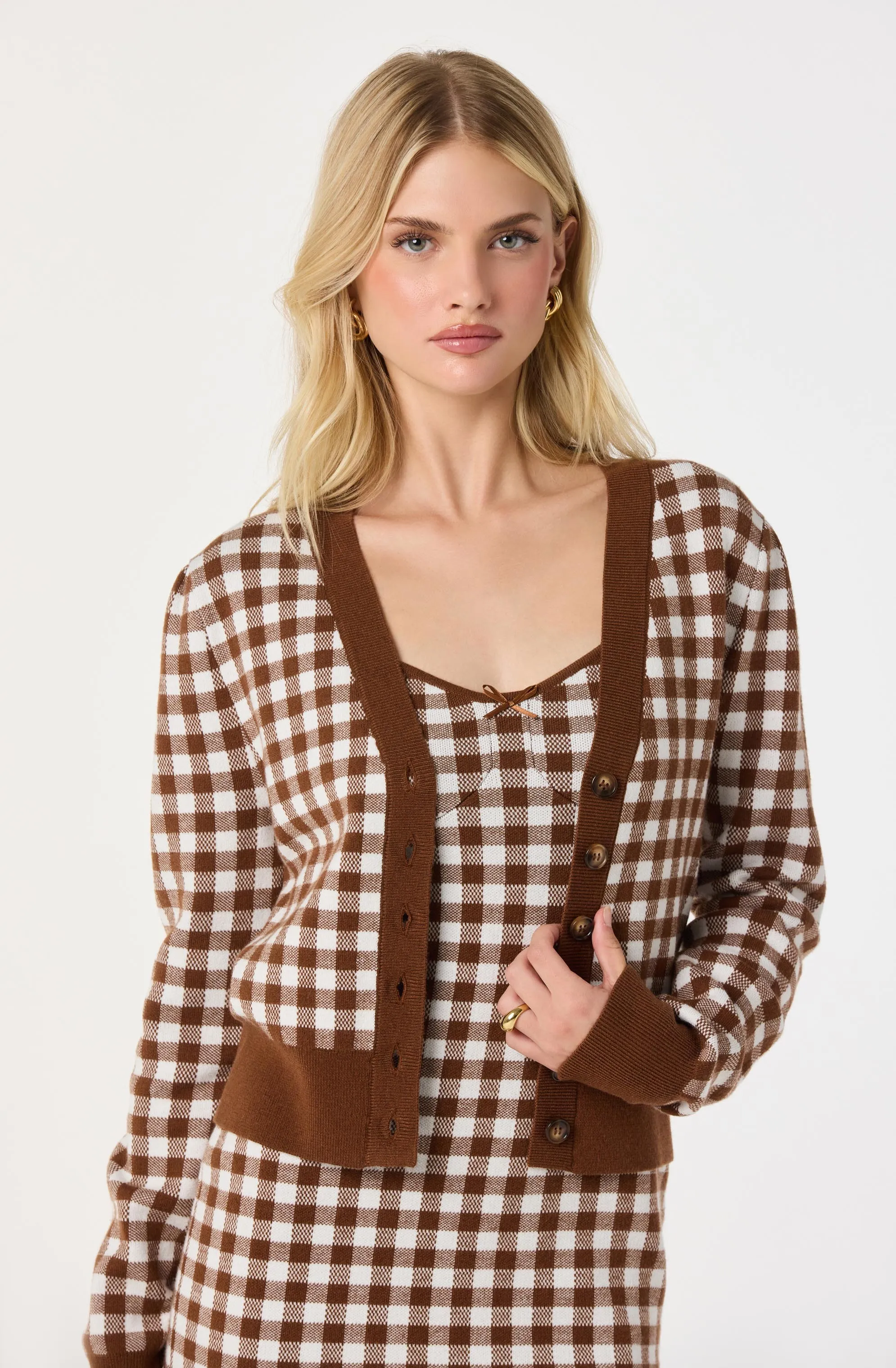 Gingham Contrast V-Neck Cardigan sold by Astr product image thumbnail 4