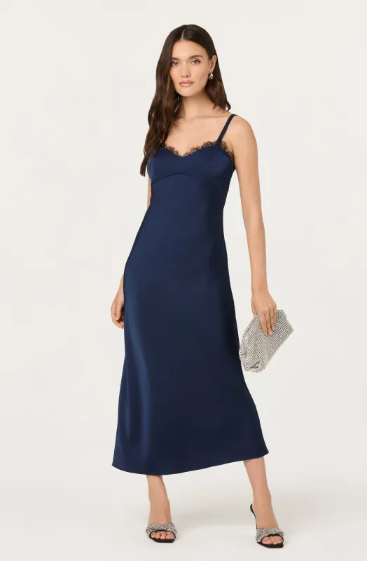 Nevaeh Satin Lace Trim Midi Dress sold by Astr
