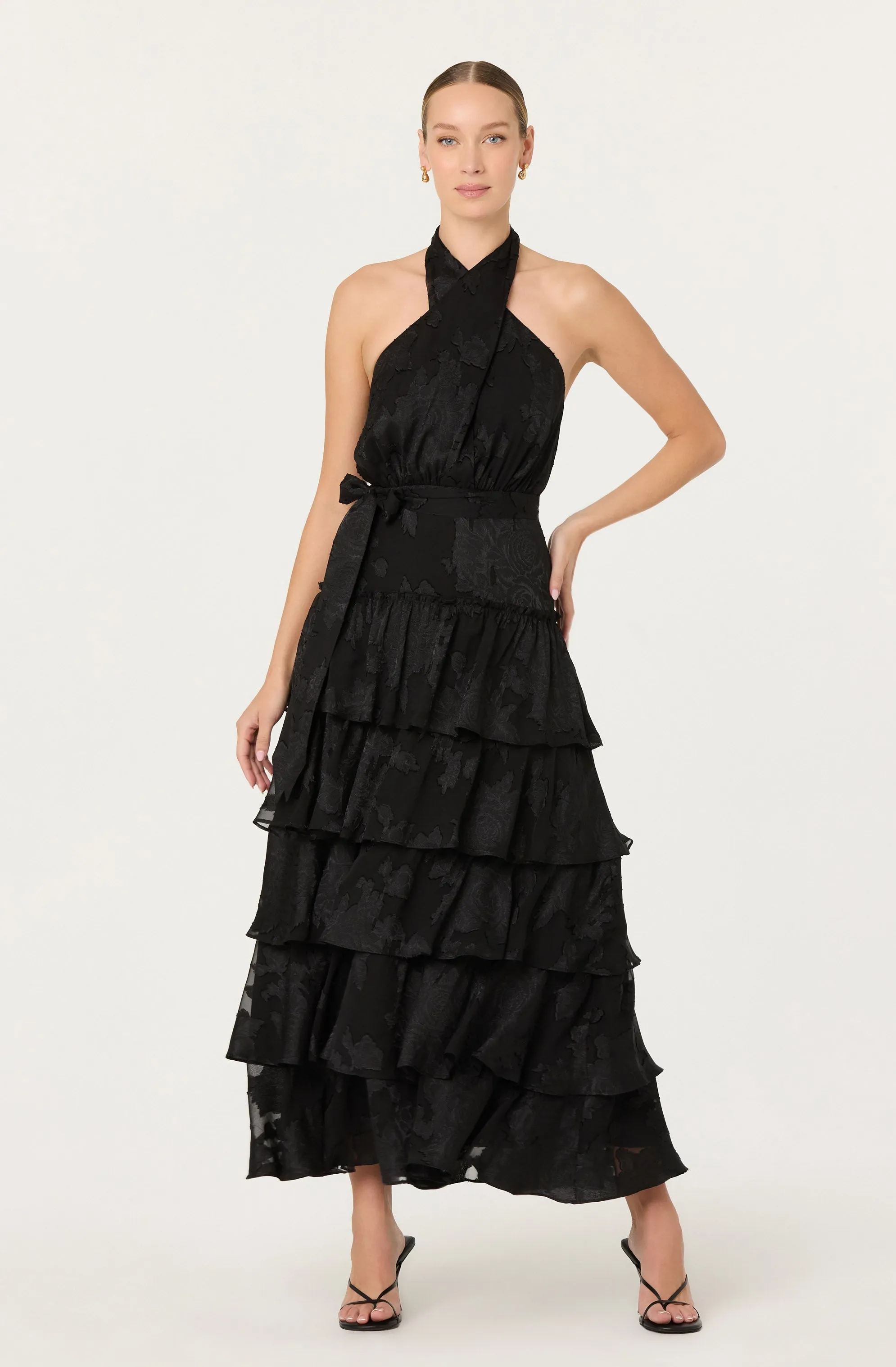Adamaris Tiered Halter Maxi Dress sold by Astr