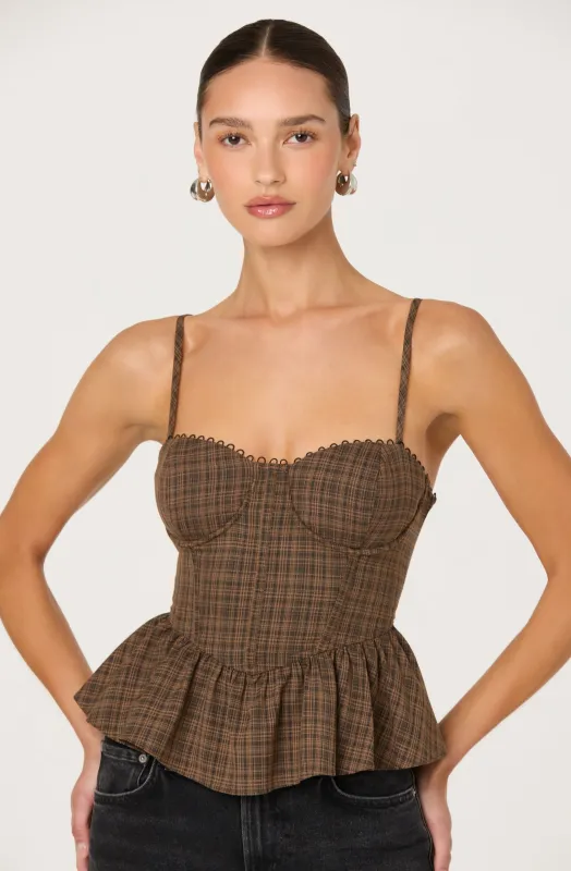 Baylin Plaid Peplum Bustier Top made by Astr