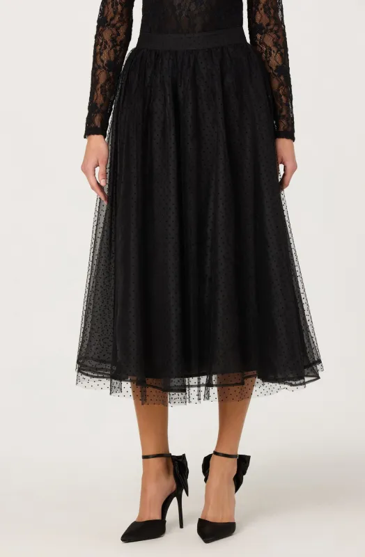 Lela Polka Dot Layered Midi Skirt sold by Astr