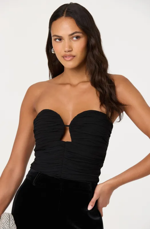 Maiya Strapless Ruched Sweetheart Top sold by Astr