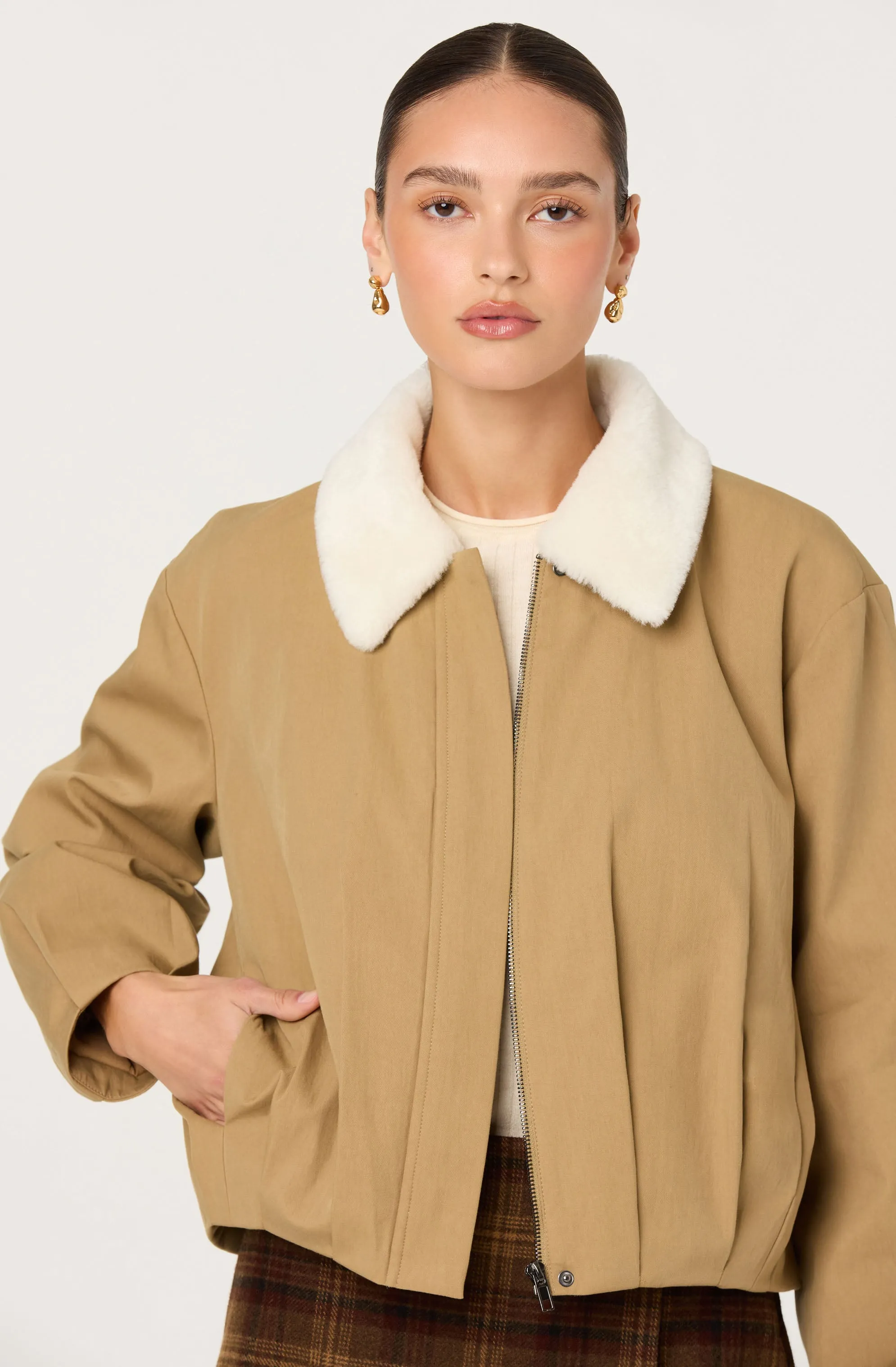 Raevin Faux Fur Collar Bomber Jacket sold by Astr
