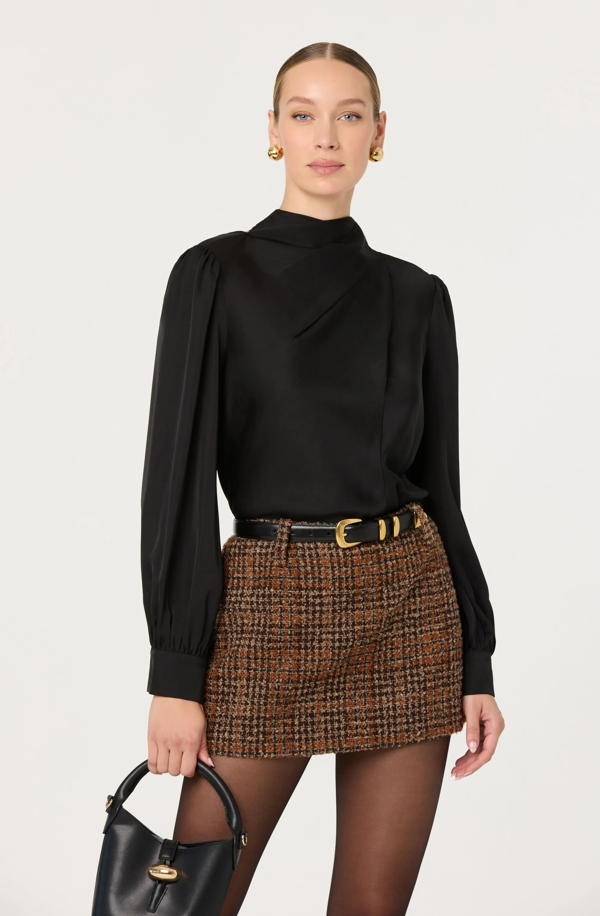 Ivonne High-Neck Satin Top sold by Astr