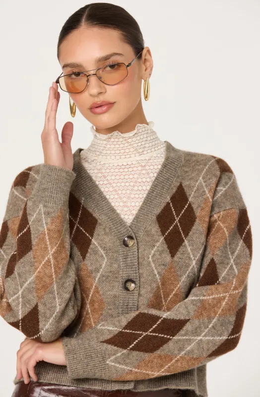 Ashtyn V-neck Argyle Cardigan sold by Astr
