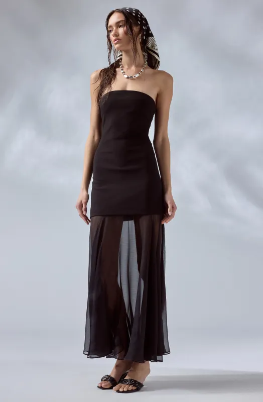 Lizet Strapless Mini Dress with Sheer Maxi Overlay made by Astr