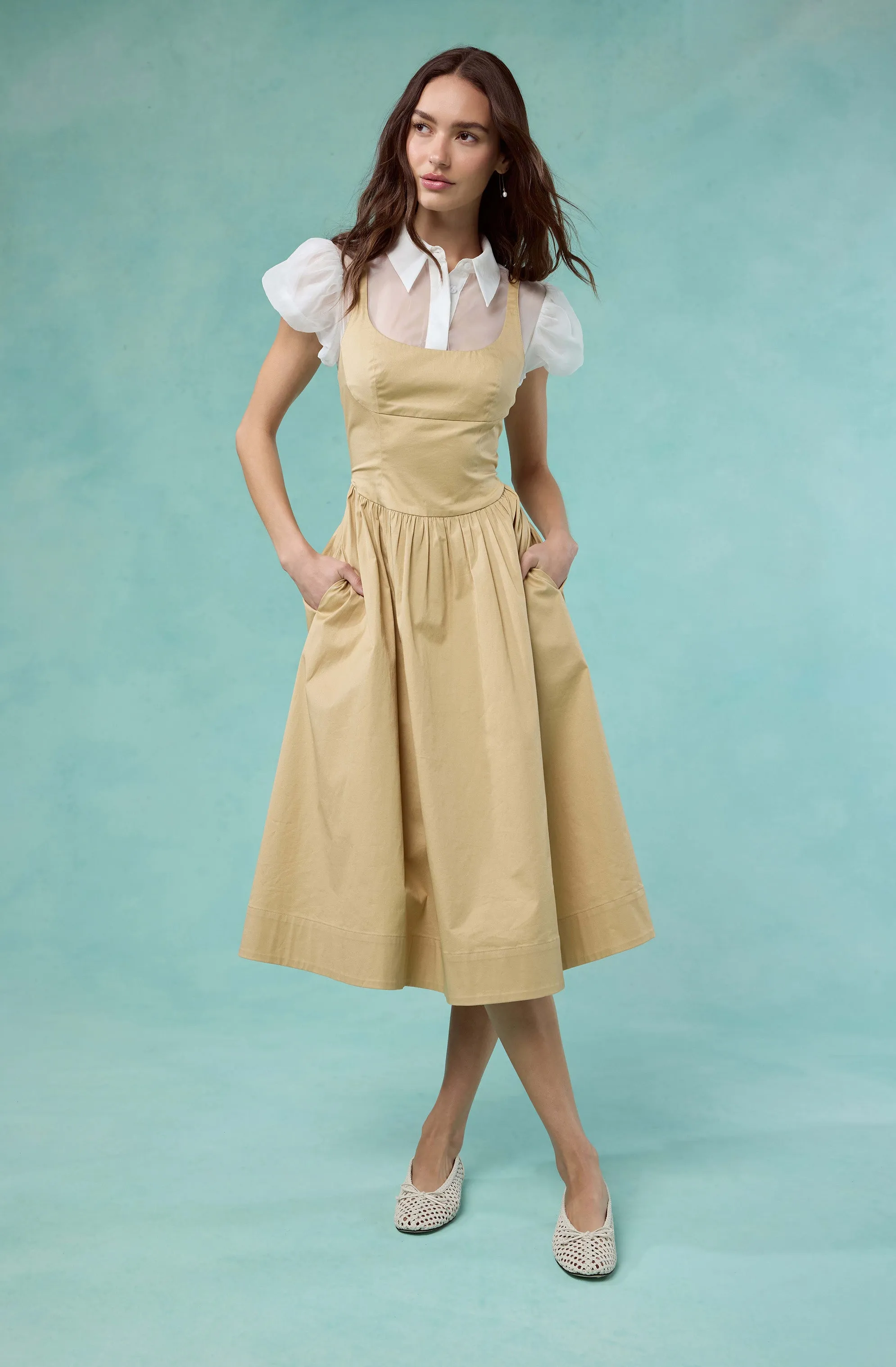 Carrington Mixed Media Layered Midi Dress sold by Astr