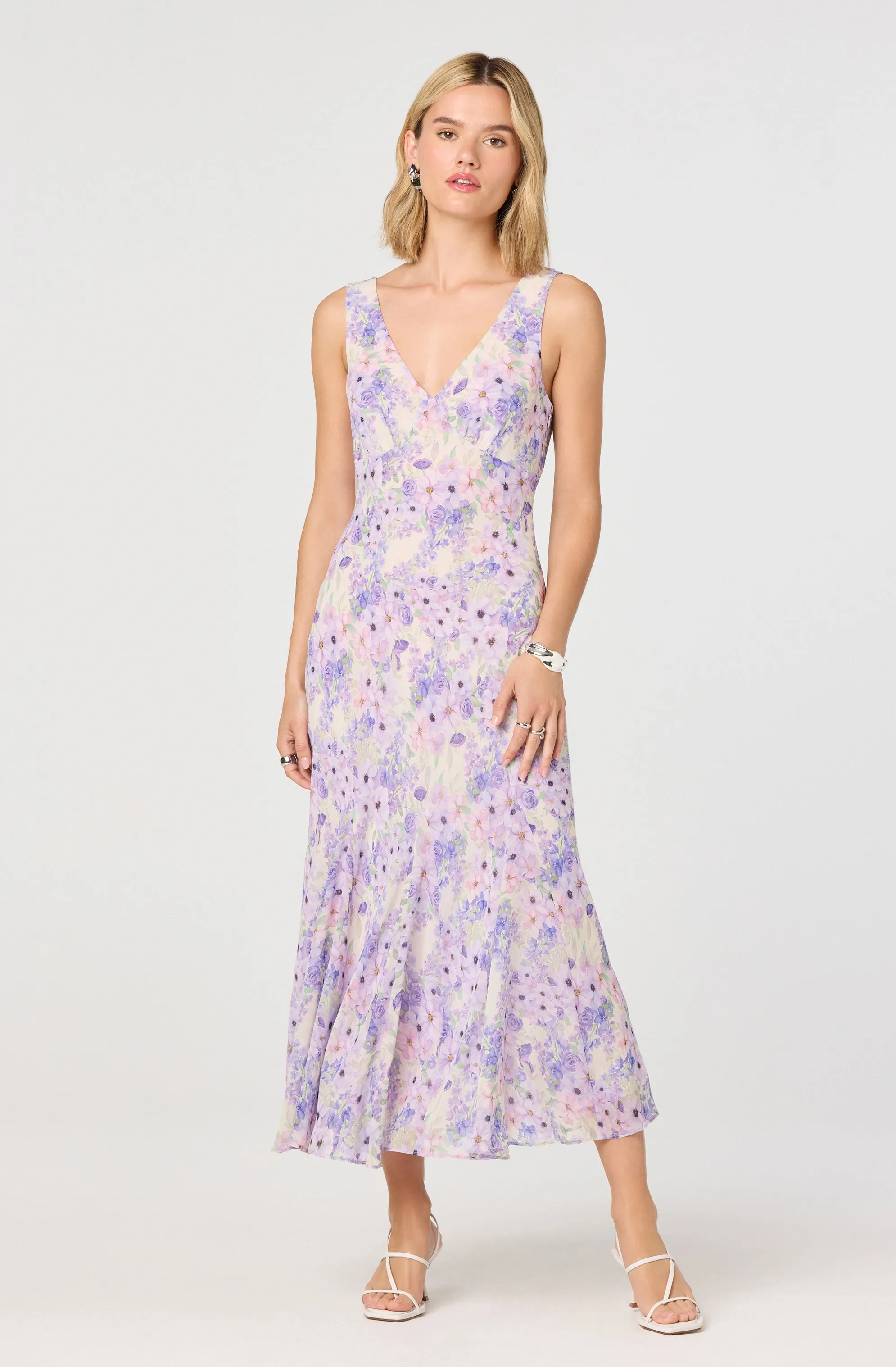 Symone Floral Godet Midi Dress sold by Astr