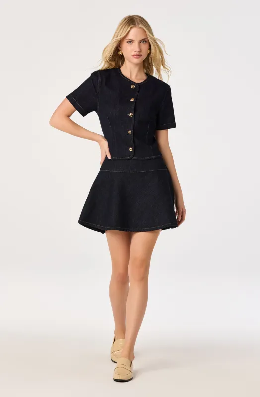 Lennon Flared Denim Mini Skirt sold by Astr