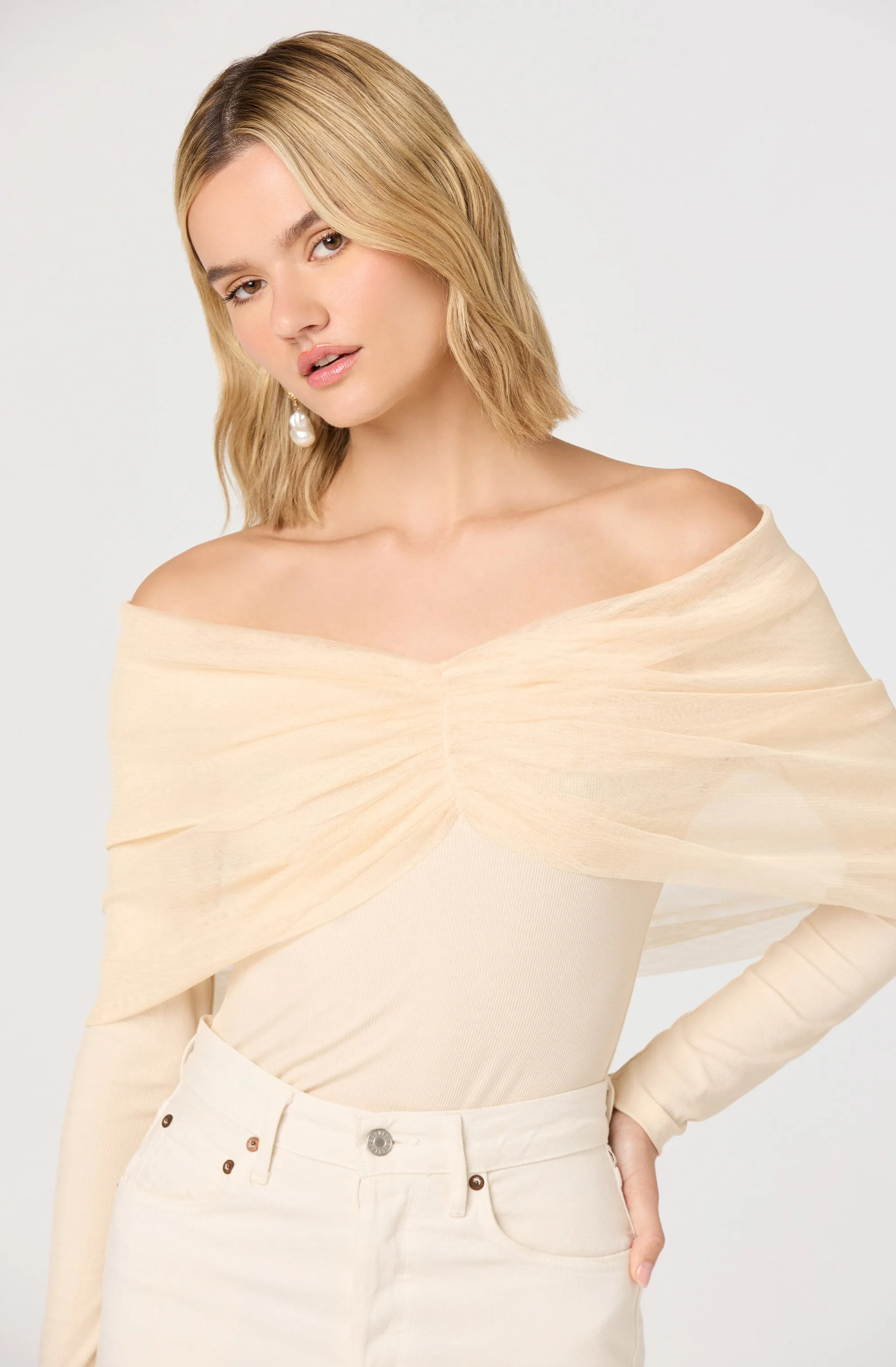 Julieta Off-Shoulder Ruched Overlay Top sold by Astr product image thumbnail 2