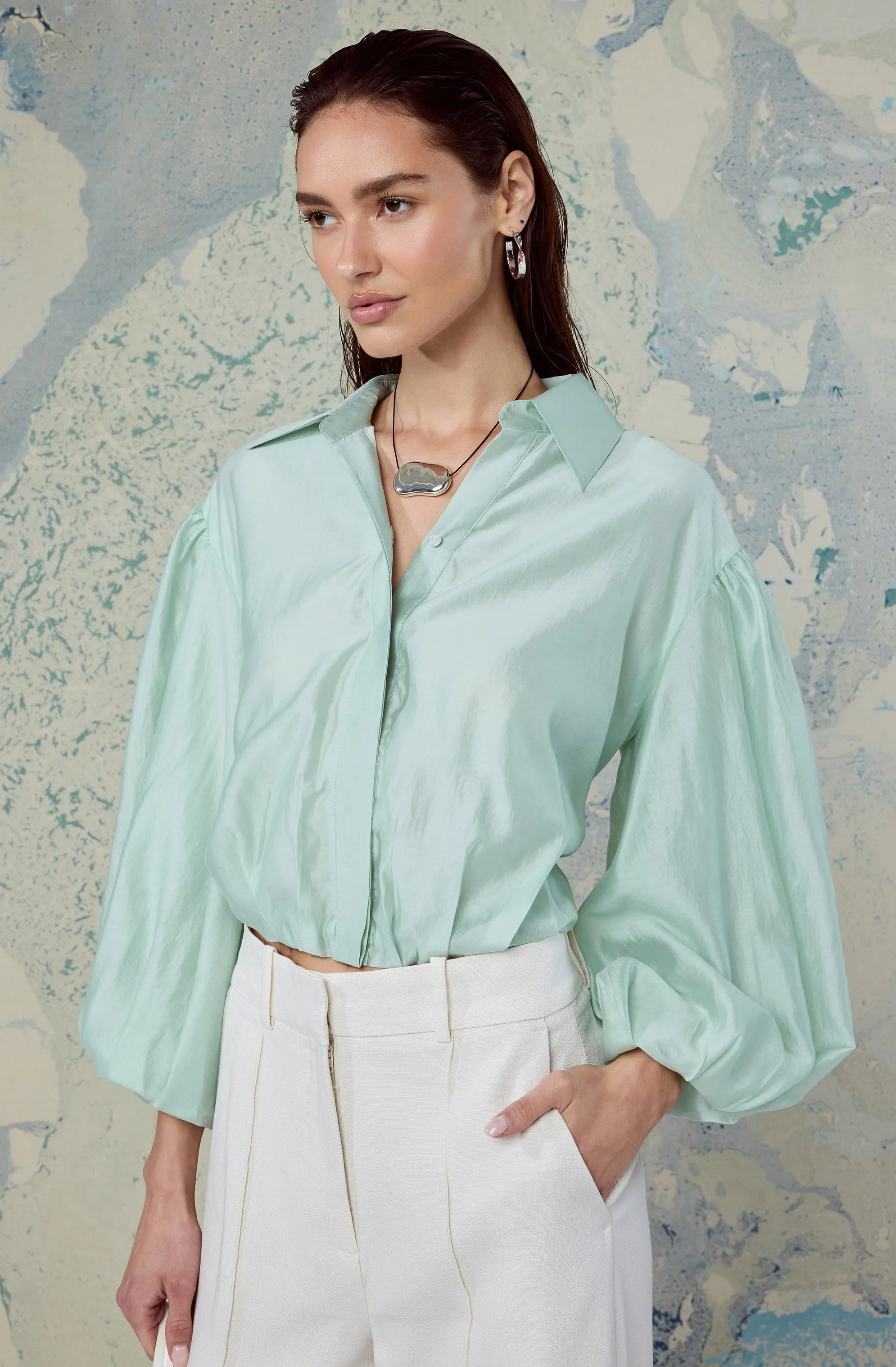 Cordey Collared Balloon Sleeve Poet Top sold by Astr