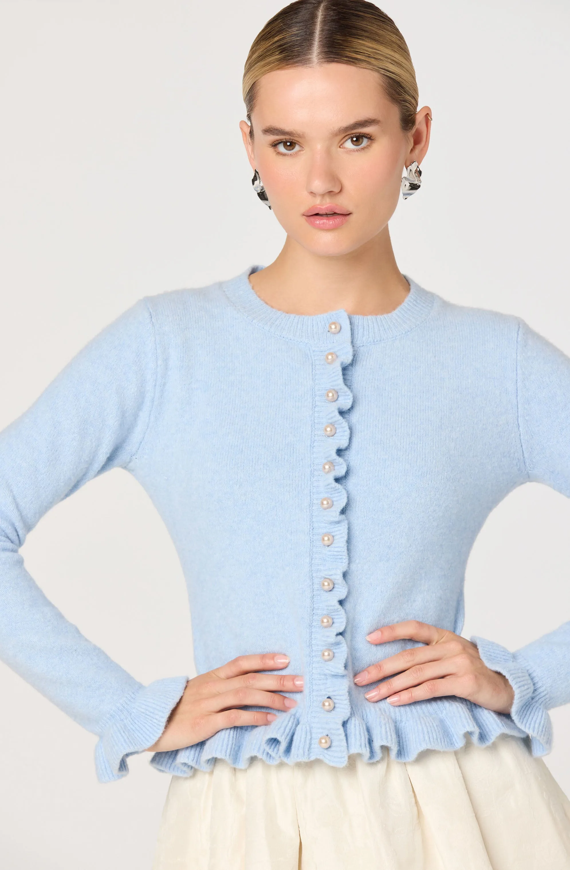 Eowyn Brushed Knit Pearl Button Cardigan sold by Astr