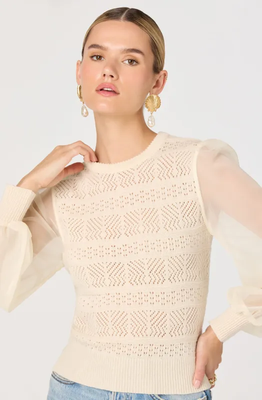 Ann Pointelle Sheer Sleeves Sweater sold by Astr