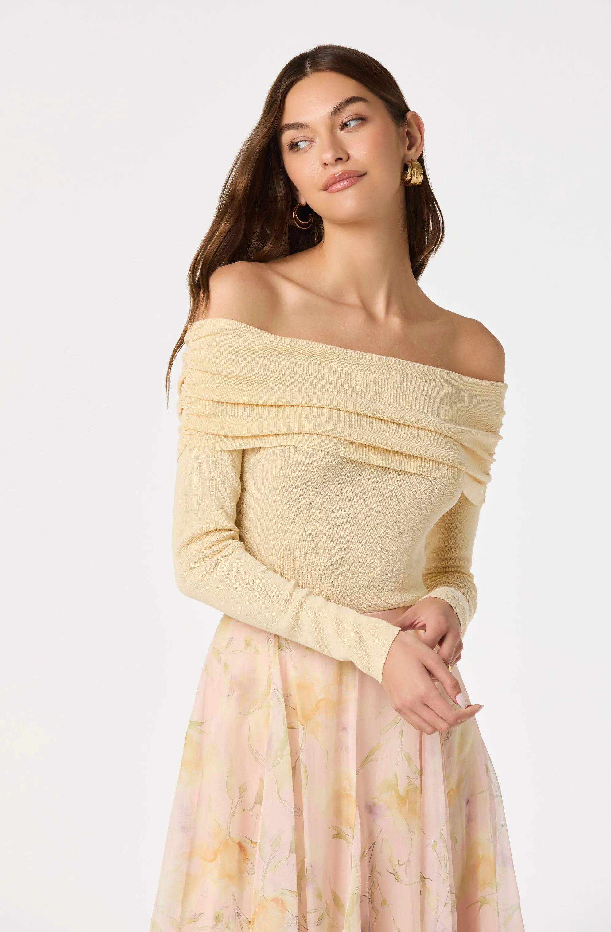 Kylin Off-Shoulder Foldover Sweater sold by Astr