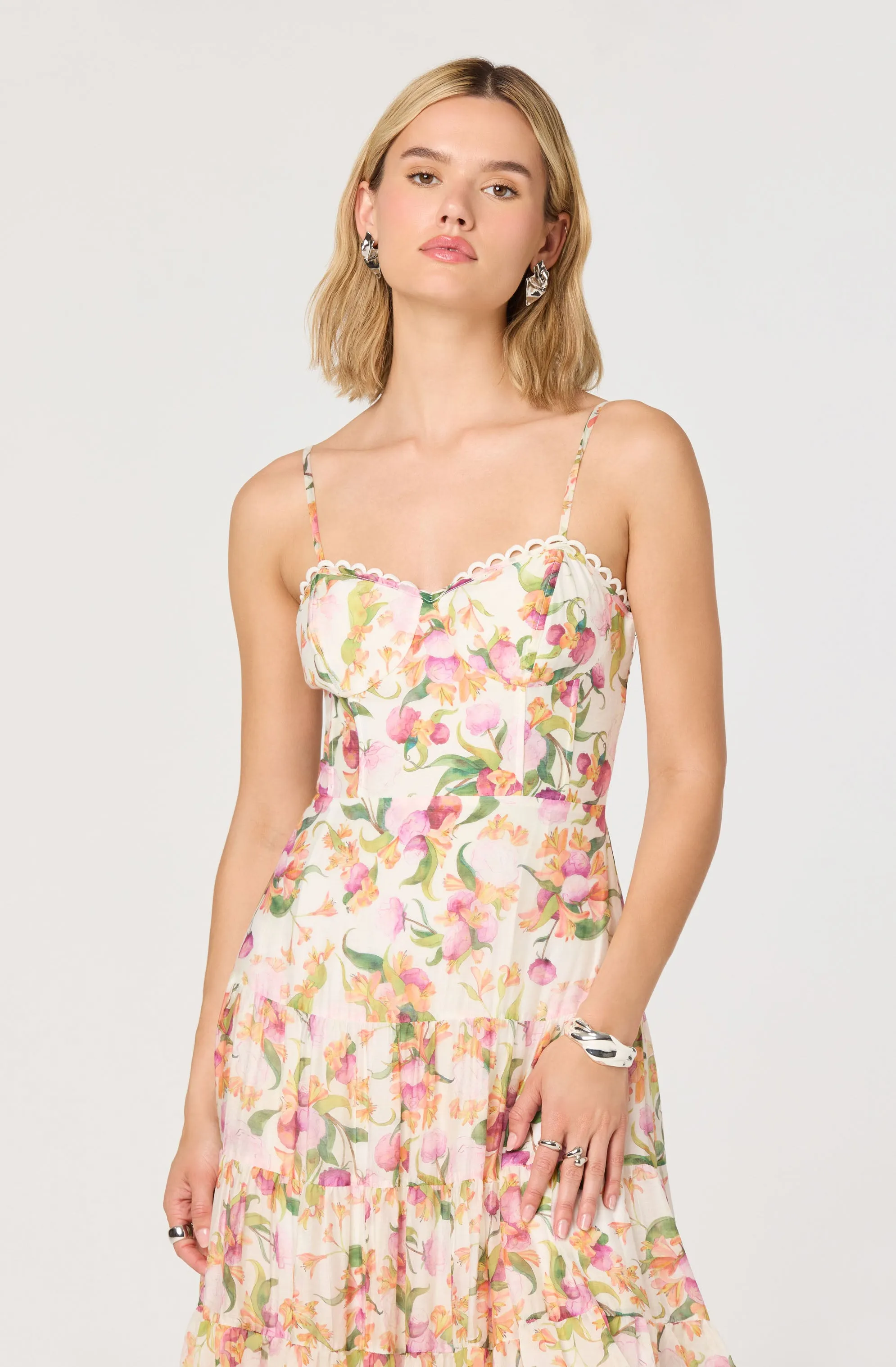 Lianna Floral Scalloped Trim Tiered Maxi Dress sold by Astr product image thumbnail 3