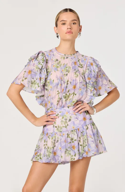 Kinley Floral Flutter Sleeve Ruffle Top made by Astr