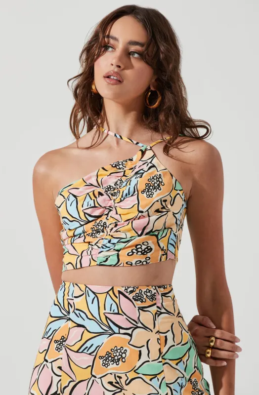 Covina Tropical Print One Shoulder Crop Top sold by Astr