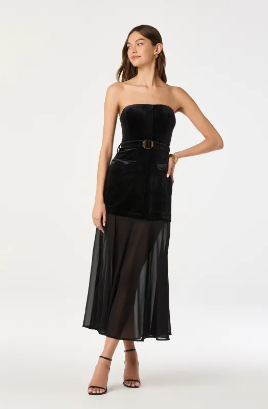 Strapless Contrast Belted Midi Dress sold by Astr
