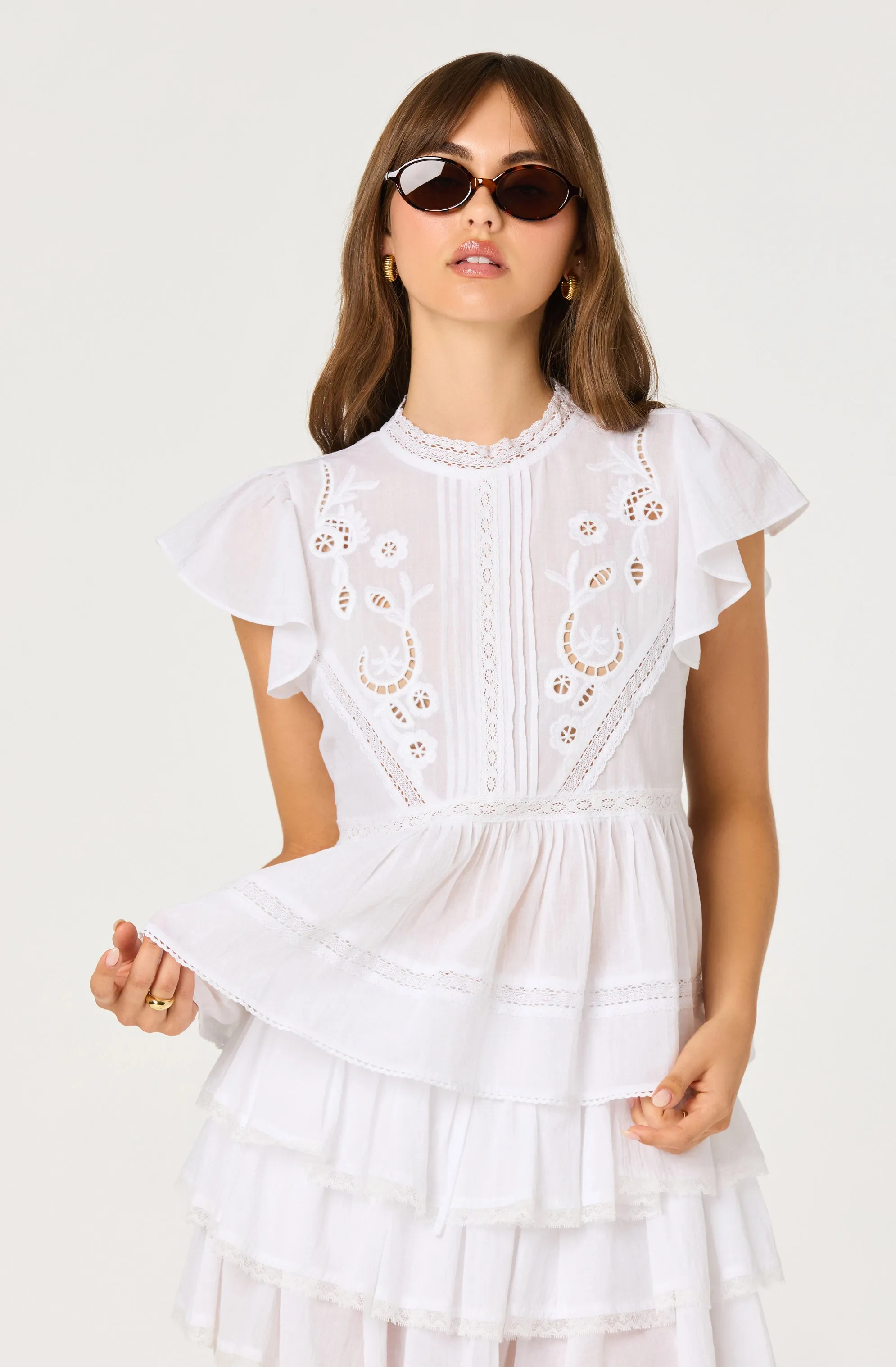 Jenny Eyelet Flutter Sleeve Top sold by Astr