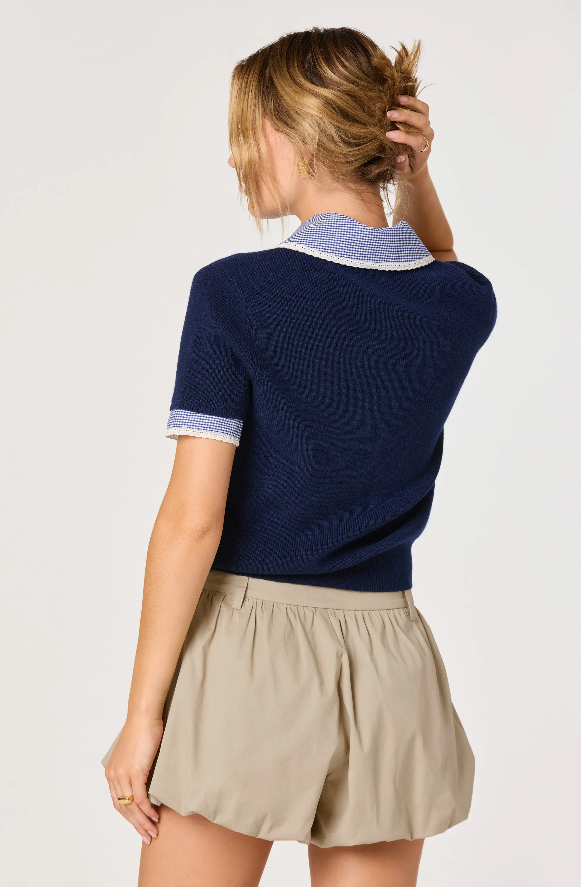 Marlee Mixed Media Cardigan with Gingham Collar sold by Astr product image thumbnail 4
