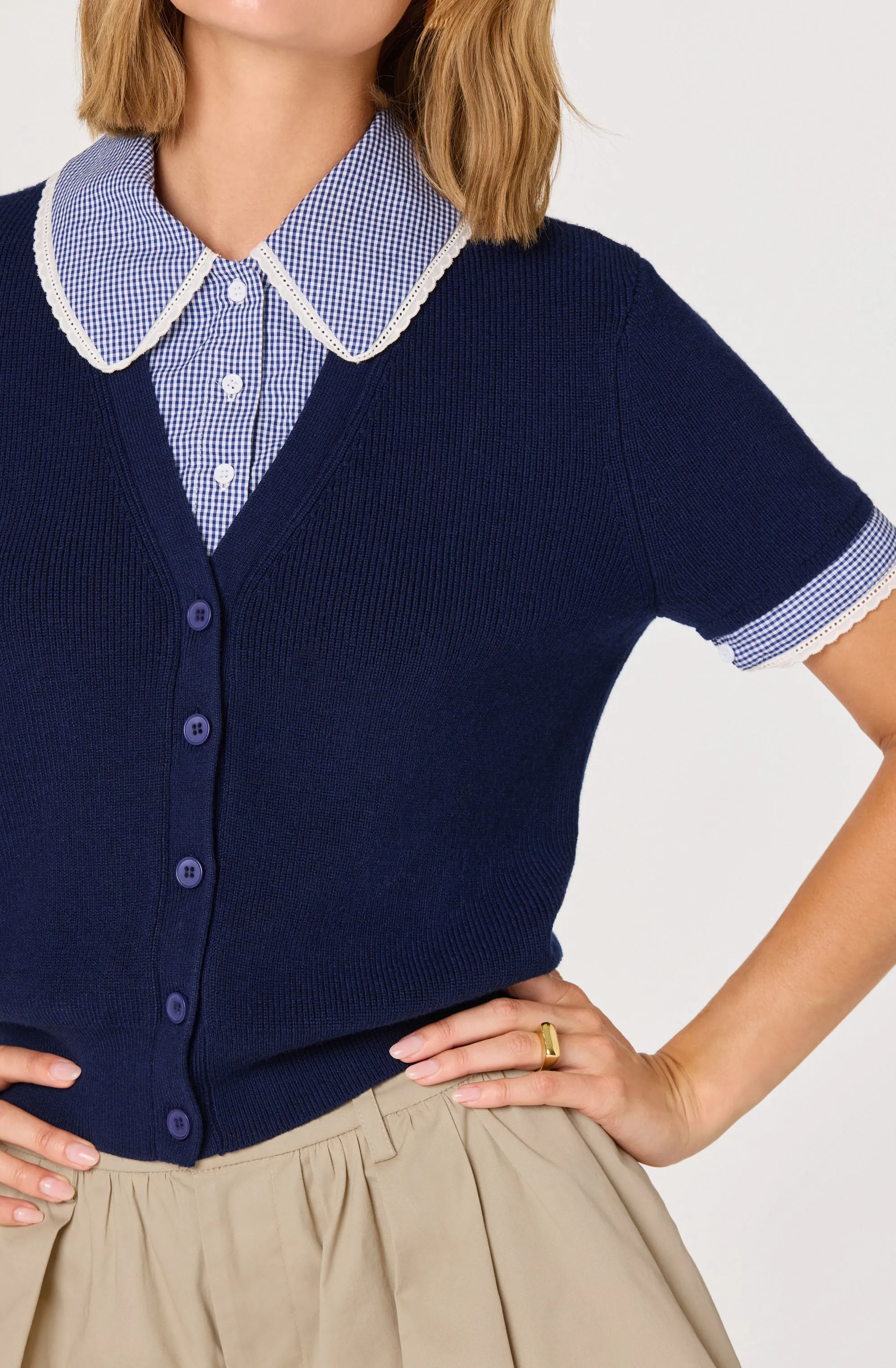 Marlee Mixed Media Cardigan with Gingham Collar sold by Astr product image thumbnail 5