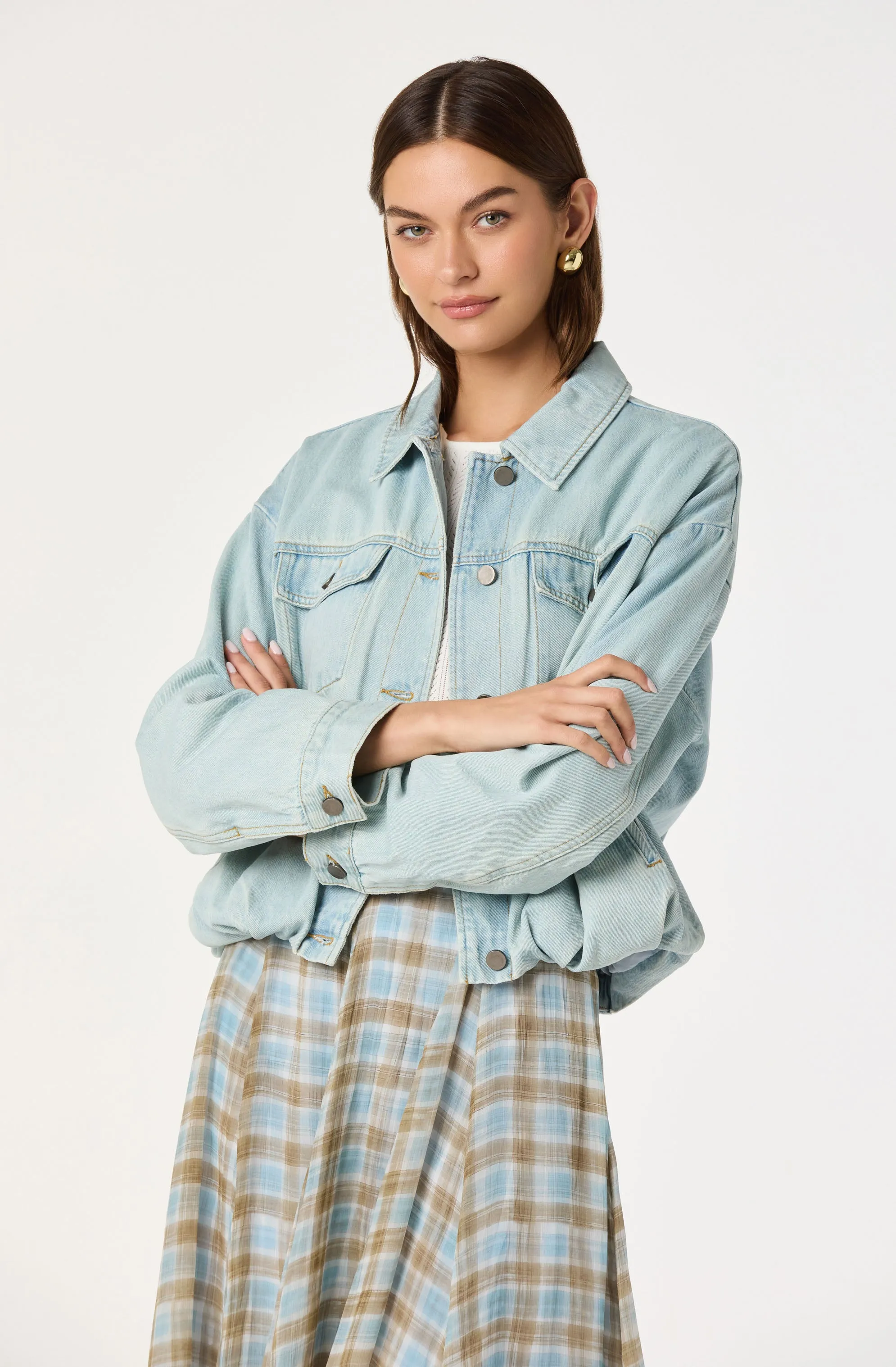 Nari Oversized Denim Bomber Jacket sold by Astr product image thumbnail 4
