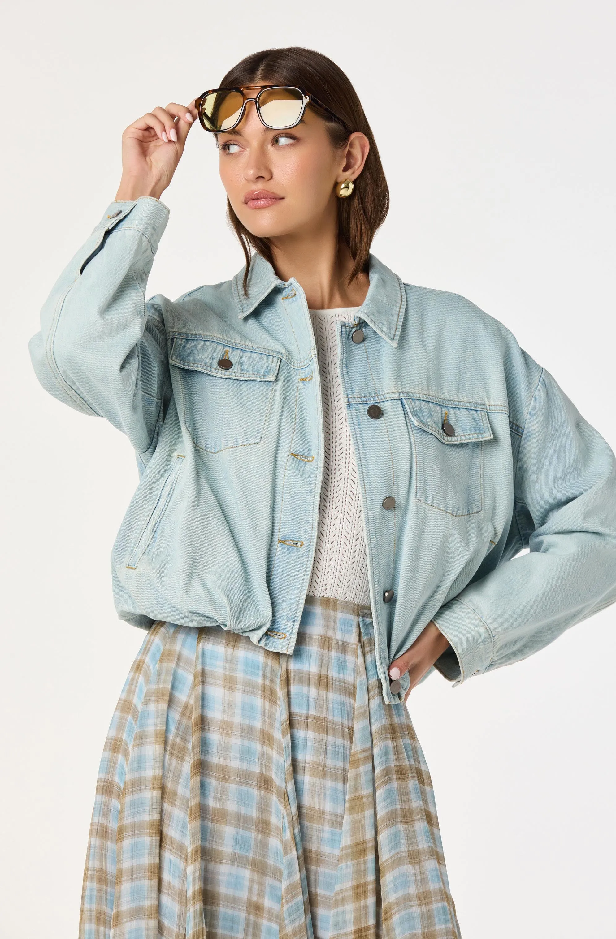 Nari Oversized Denim Bomber Jacket sold by Astr