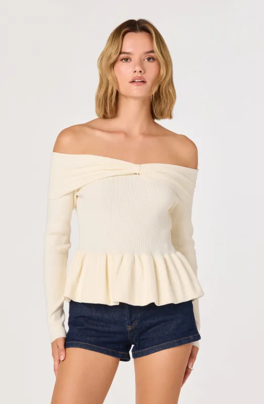 Tiarra Off-Shoulder Peplum Sweater made by Astr