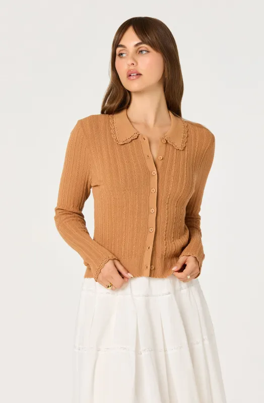 Kristen Pointelle Collar Cardigan sold by Astr