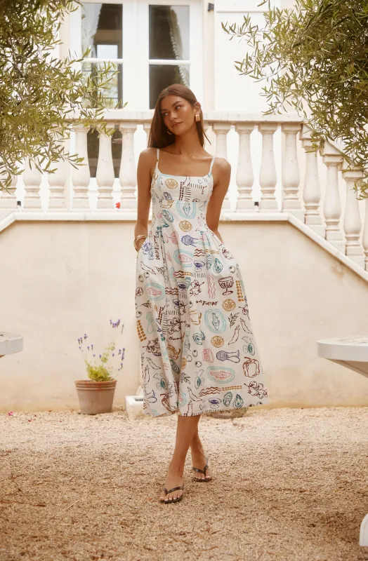 Ansley Novelty Print Linen Midi Dress made by Astr