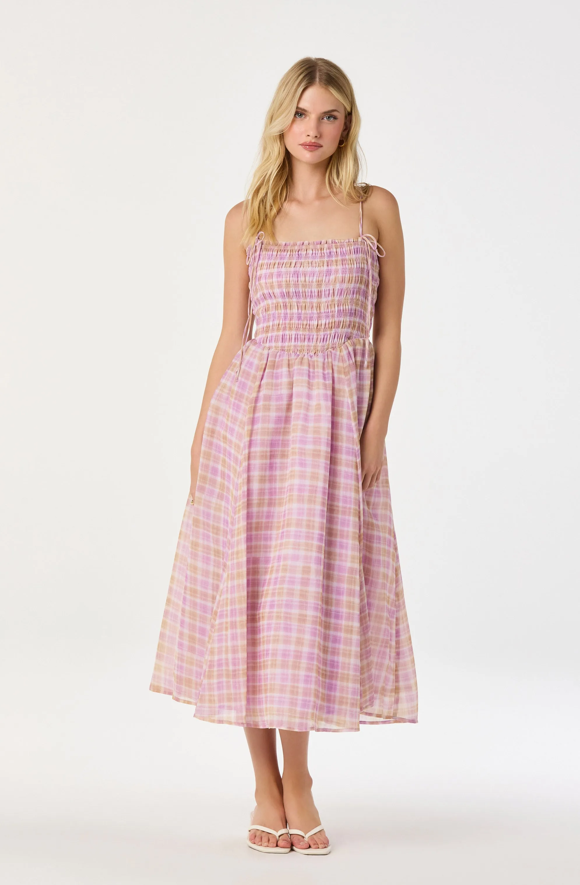 Lahela Plaid Smocked Midi Dress sold by Astr product image thumbnail 2