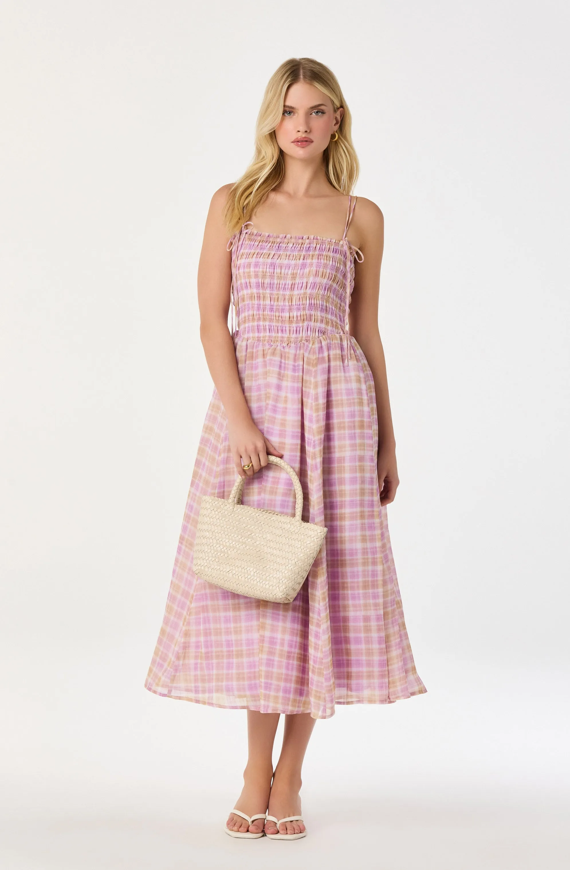 Lahela Plaid Smocked Midi Dress sold by Astr product image thumbnail 4