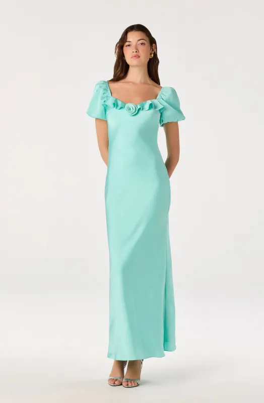 Bethrose 3D Rose Satin Maxi Dress sold by Astr