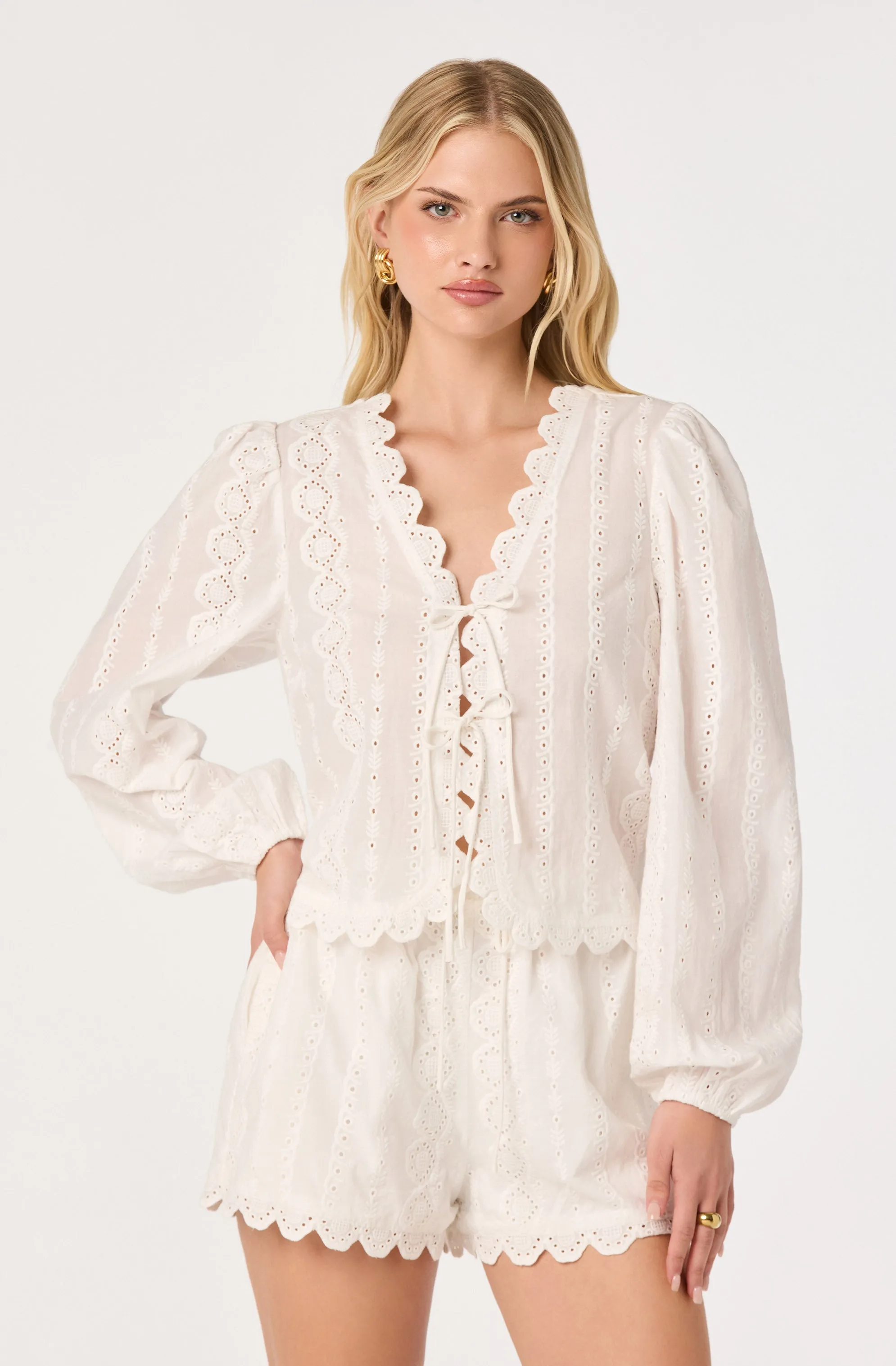 Leah Eyelet Tie-Front Top sold by Astr product image thumbnail 3