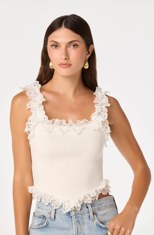 Amity Lace Trim Ribbed Crop Top made by Astr