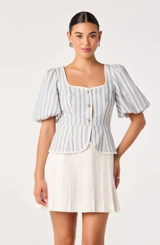 Brigitta Striped Puff Sleeve Mini Dress made by Astr