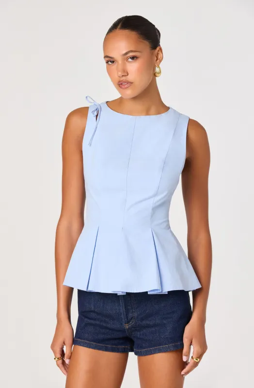 Kalish Shoulder Tie Peplum Top sold by Astr