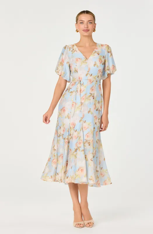 Lavena Floral Balloon Sleeve Midi Dress made by Astr